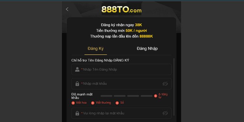 Các thao tác để tạo tài khoản 888TO nhanh chóng